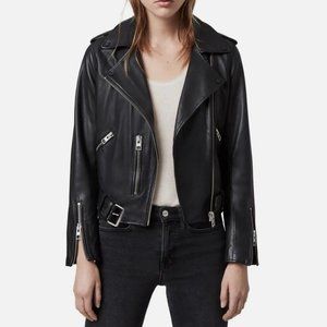 NWT All Saints Balfern Black Classic Leather Biker Jacket US 4 UK 8 Small